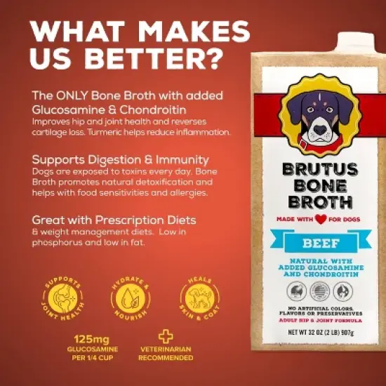 Brutus Bone Broth Hip & Joint Formula Wet Dog Food - Supplement - Beef - 32oz image {9}