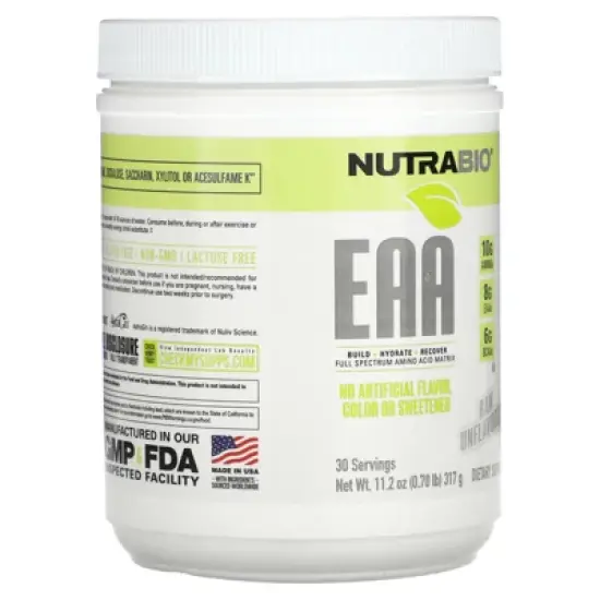 NutraBio EAA, Raw Unflavored, 0.70 lb (317 g) image {3}
