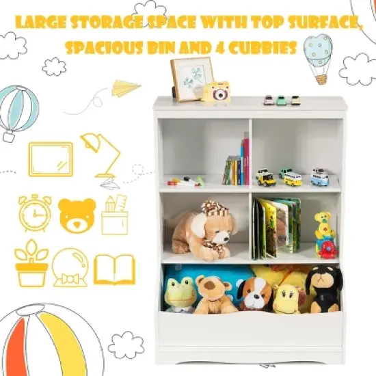 Costway 3-Tier Children's Multi-Functional Bookcase Toy Storage Bin Floor Cabinet GreyWhite image {6}