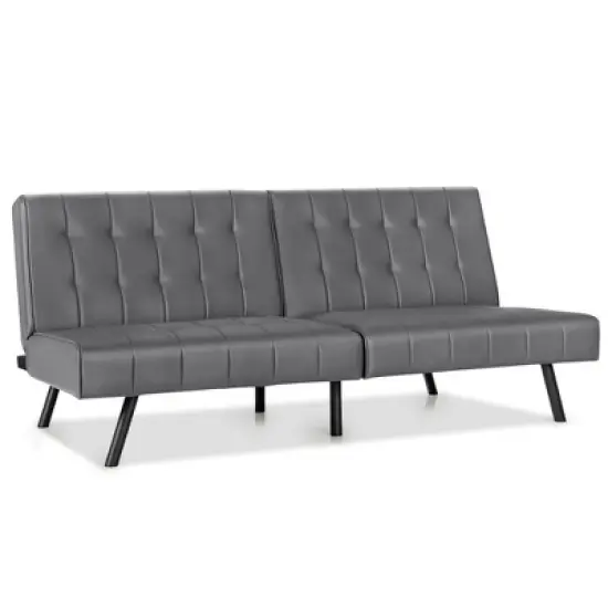 Costway Futon Sofa Bed PU Leather Convertible Folding Couch Sleeper Lounge White/Black/Grey image {11}