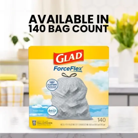 Glad ForceFlex Drawstring Trash Bags - Febreze Fresh - 13gal/140ct image {4}