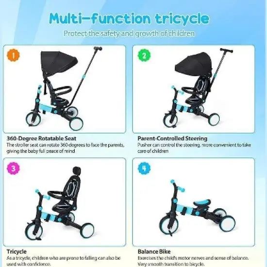 7-in-1 Toddler Tricycle for 10M-5Y, Kids Trike with Push Handle, Canopy, Safety Belt & Rotatable Seat image {1}