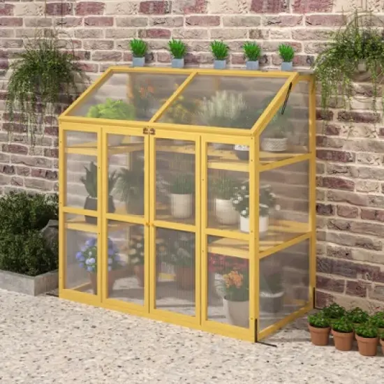 Wooden Greenhouse for Outdoors, 3 Tier Plant House with Transparent Openable Roof, Polycarbonate Garden Greenhouse for Patio Garden Backyard image {8}
