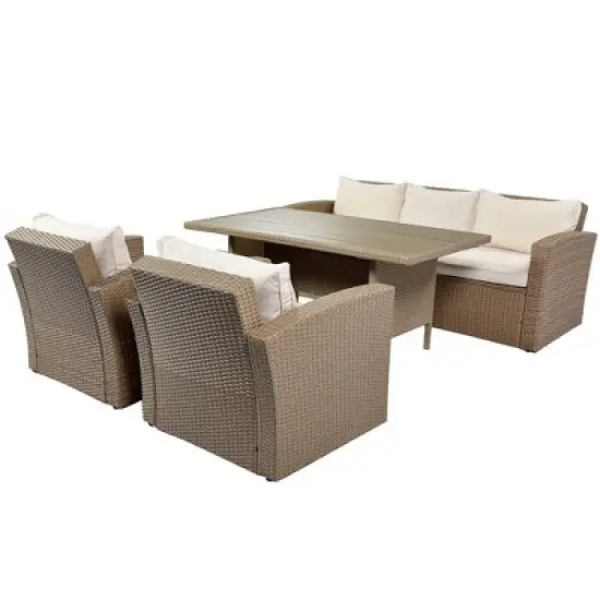 4pc Outdoor Wicker Conversation Set with Cushions - Beige - GODEER image {10}