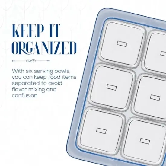 Elle Decor Acrylic Blue Tray w/ 6 Clear Bowls, Condiment Dishes, Serving Bowls, or Buffet Server, BPA Free, Perfect for Fruit, Appetizers, Chip & Dip image {6}