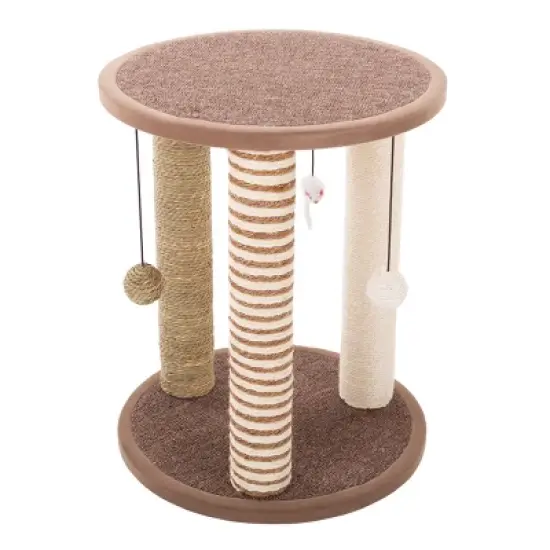 Pet Adobe 3-Post Cat Scratching Tree Post with Hanging Toys - 19.25", Brown/Tan image {2}