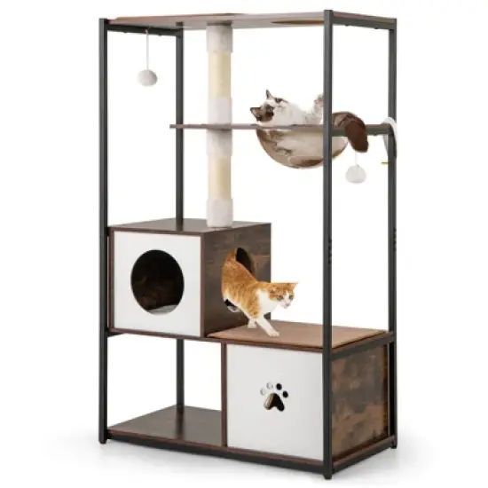 Costway 52" Tall Wooden Cat Tree with Metal Frame 2 Condos Sisal Scratching Posts image {10}