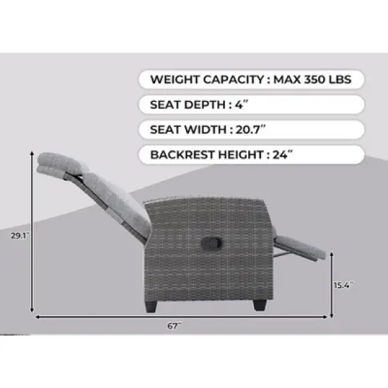 Nasitip Outdoor Recliner with Independently Adjustable Backrest and Footrest, PE Wicker Patio Reclining Lounge Chair with Flip-Up Table image {5}