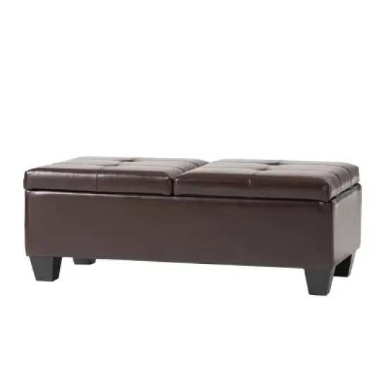 Merrill Double Opening Leather Storage Ottoman - Chocolate Brown - Christopher Knight Home image {4}