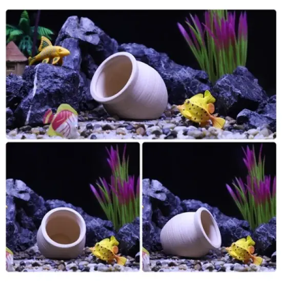 Unique Bargains Ceramic Aquarium Hideaway Rock Cave Fish Tank Decoration Beige Yellow 3.09"x3.07" image {3}