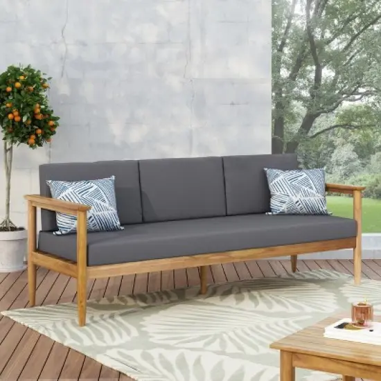 Outdoor Acacia Wood 3-Seater Sofa with Water-Resistant Cushions & Slatted Design, Durable & Stylish Patio Seating-Coolbibila image {7}