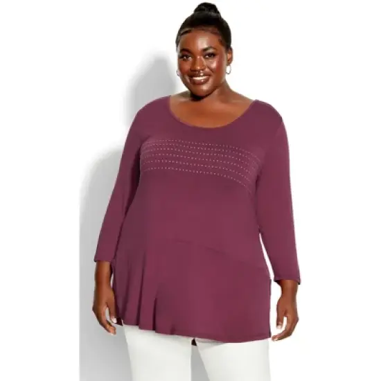 Women's Plus Size Heat Stud Plain Top - plum | AVENUE image {7}