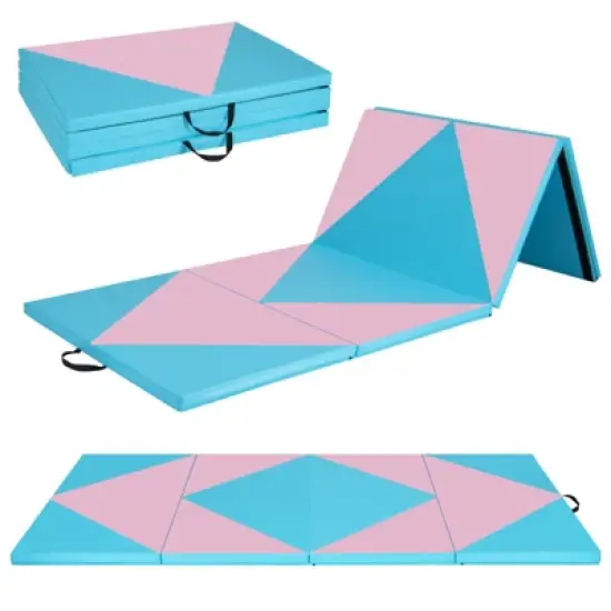 Costway Gymnastics Gym Mat 4-Panel Folding Lightweight Gymnastics Tumbling Mat with Hook Navy/Blue/Purple/Pink image {11}