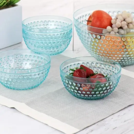 Gibson Home Plastic Bowl Set with Serving Bowl in Light Blue image {2}