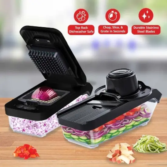 Brentwood All-in-One Food and Vegetable Chopper, Mandoline Slicer, and Cheese Grater with 4.25-Cup Storage, Black image {4}