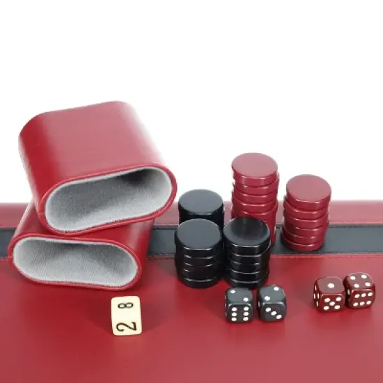 WE Games Tournament Backgammon Set - Burgundy & Black Leatherette image {2}