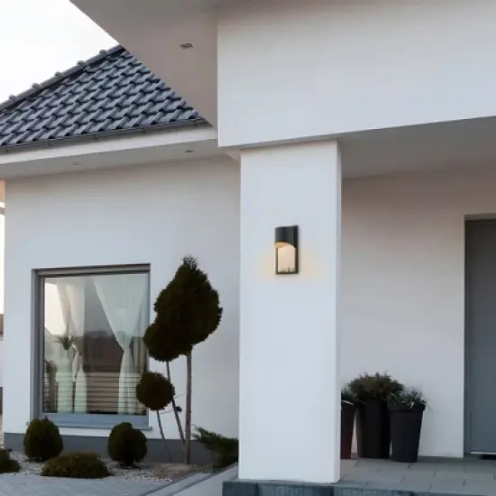 C Cattleya Modern Matte Black Integrated LED Outdoor Wall Light with Gold Stainless Steel Plate Accent image {4}