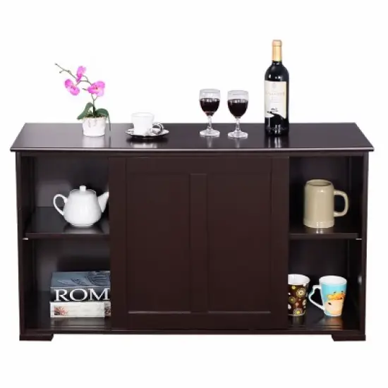 Costway Kitchen Storage Cabinet Sideboard Buffet Cupboard Wood Sliding Door Pantry Brown image {9}