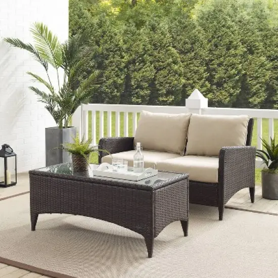 Kiawah 2pc Wicker Patio Seating Set - Sand - Crosley image {4}