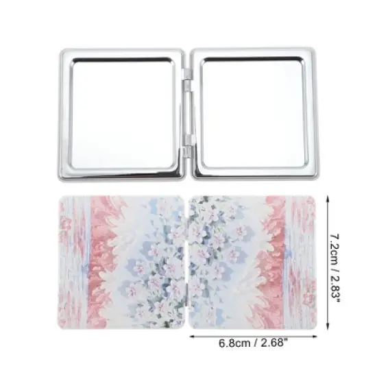 Unique Bargains Hand-painted Oil Painting Makeup Mirror Blue Pink 1 Pc image {1}