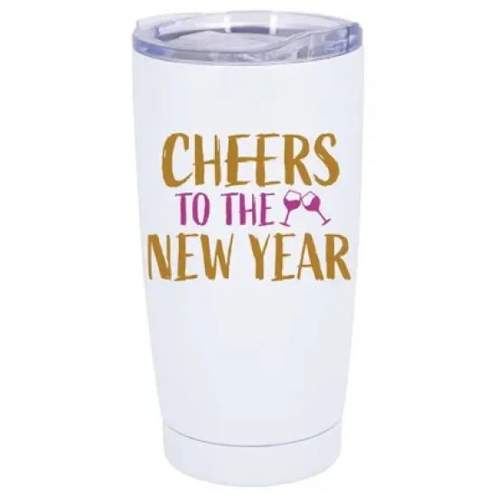 100 North 20 Ounce Stainless Steel On the Go Travel Tumbler With Push Top Lid, Cheers to the New Year White image {5}