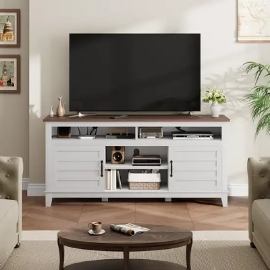 65" TV Stand Entertainment Center with Adjustable Shelves & 8 Storage Compartments, Semi-Open Double Door Cabinet for Living Room, Bedroom image {8}