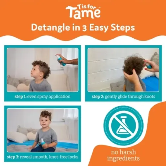 T is for Tame - Natural Hair Taming & Detangling Spray for Kids and Babies, Knots, Frizz & Detangling, All Hair Types Including Curly - 4.2 Fl Oz image {2}