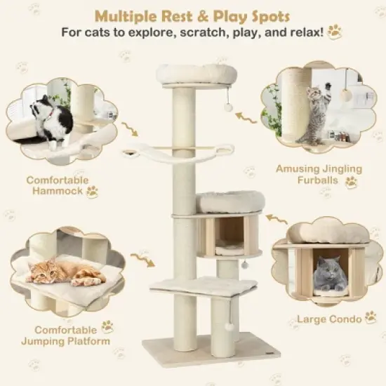Tangkula 68.5" Cat Tree Condo 4-Layer Wooden Kitten Activity Tower w/ Sisal Posts image {4}