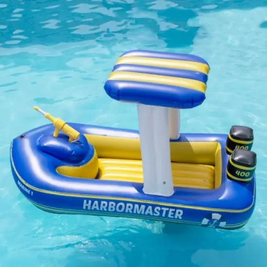 Swimline 67" Blue and Yellow Harbor Master Patrol Boat with Pump Squirter Swimming Pool Float image {1}