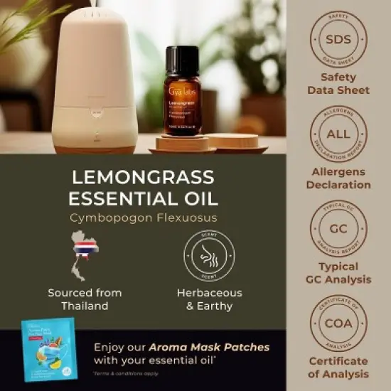 Gya Labs Lemongrass Essential Oil 0.34 Fl Oz Earthy & Zesty Scent for Hair Skin Candle Making image {5}