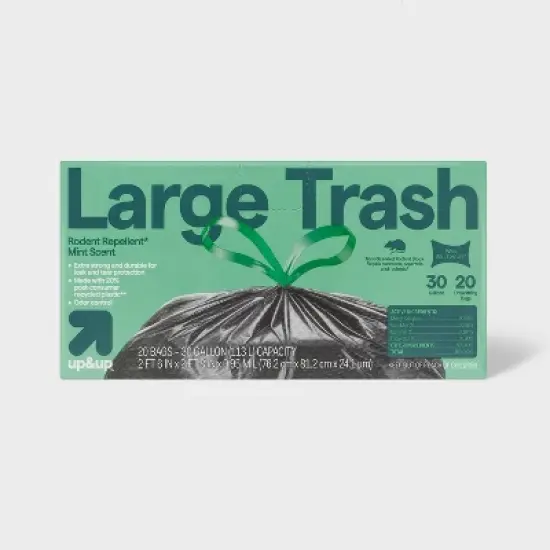 Extra-Strong Rodent Repellent Large Drawstring Trash Bags - Mint Scent - 30gal/20ct - up&up&trade; image {4}