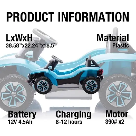 Kids Electric Vehicle Licensed Volkswagen | 12V Ride-On Toy with Remote Control | LED Lights, MP3, and Bluetooth | for Boys and Girls image {1}
