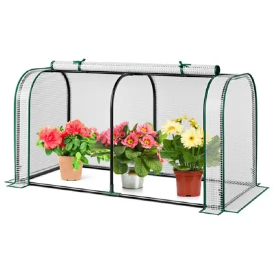 Costway Portable Mini Greenhouse 47" x 22" x 24" Outdoor Indoor Tunnel Greenhouse Green/White image {9}