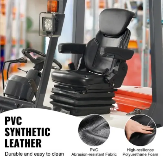 VEVOR Universal Tractor seat Suspension, Fold Down Forklift Seat with Adjustable Angle Back, Micro Switch, Seatbelt and Armrests, Black image {6}