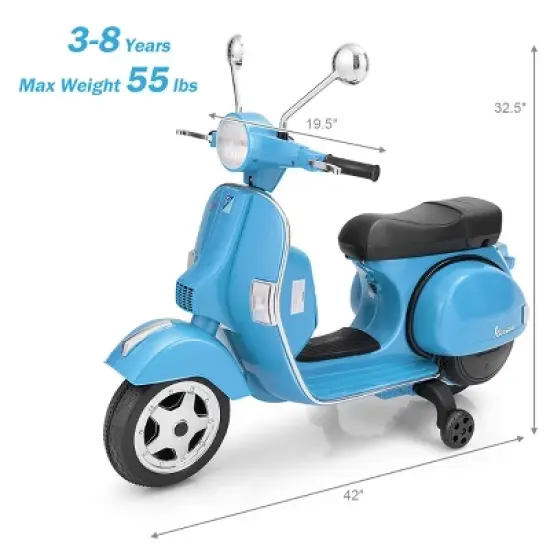 Kids Vespa Scooter 6V Rechargeable Ride on Motorcycle w/Training Wheels image {4}