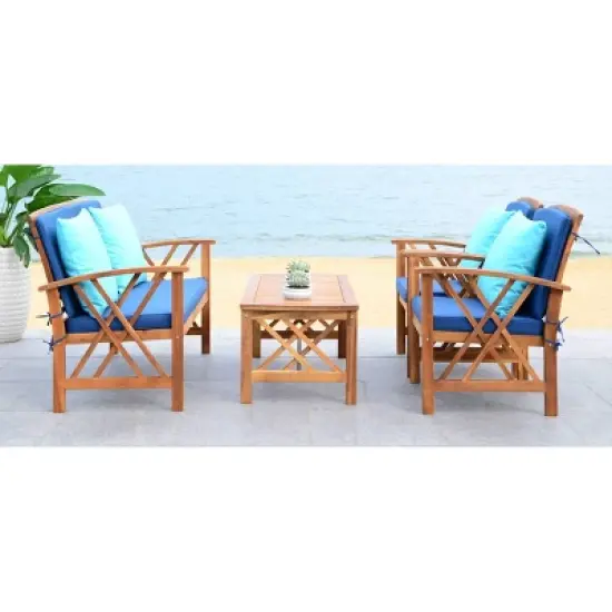 Fontana 4pc Outdoor Set - Natural Look/Navy - Safavieh image {2}