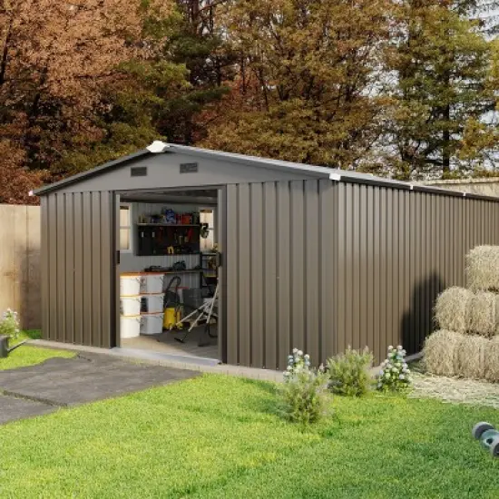 Heavy-Duty 10x12FT Metal Outdoor Storage Shed with Protective Film, Sunlit Windows & Waterproof Steel Panels - Coolbibila image {2}