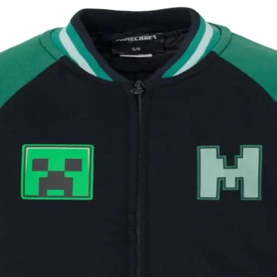 Minecraft Creeper French Terry Zip Up Varsity Bomber Jacket Little Kid to Big Kid image {6}