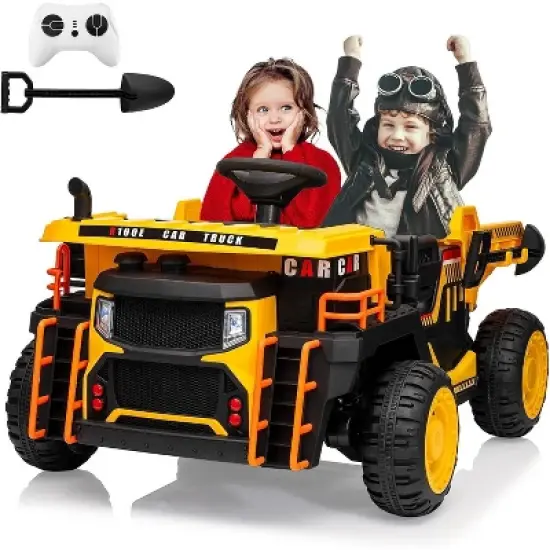 24V 2-Seat Kids R/C Dumper, Ride-on Electric Construction Vehicle with Shovel, Bluetooth, LED Lights and Shock Absorber image {9}