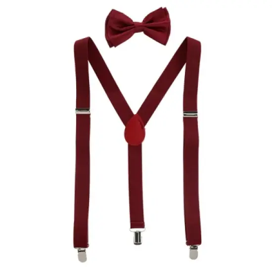 CTM Men's Solid Fashion Color Bow Tie and Suspender Set image {11}