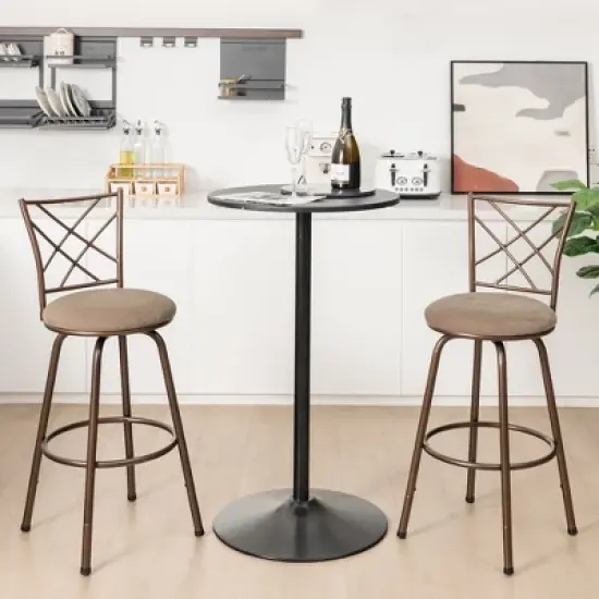 Costway Set of 2 24/30 Inch Adjustable Swivel Barstools Metal Dining Chairs Brown image {1}