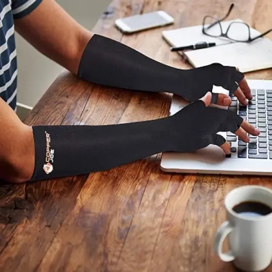 Copper Joe Long Arthritis Gloves Highest Copper Content Infused Extra Long Fit Women/Men Computer Typing Carpal Tunnel & Support Wrist Hands 1 Pair image {4}