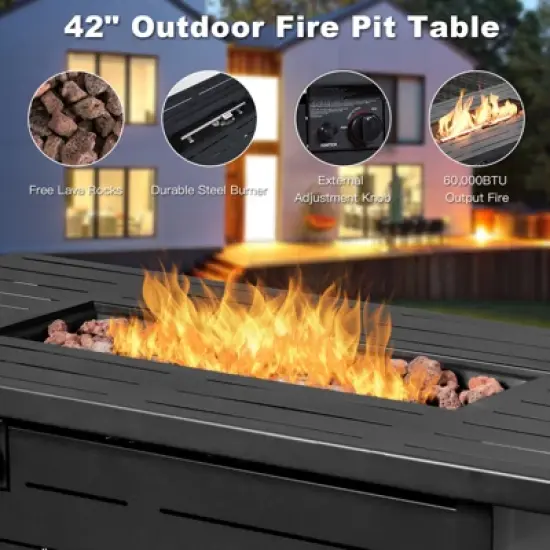 Tangkula 9 PCS Rattan Dinning Set Wicker Sofa w/Propane Gas Fire Pit 60,000 Btu Heater image {5}