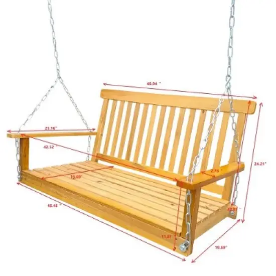 MOEPISY Front Porch Swing With Armrests, Wood Bench Swing With Hanging Chains,Teak image {8}