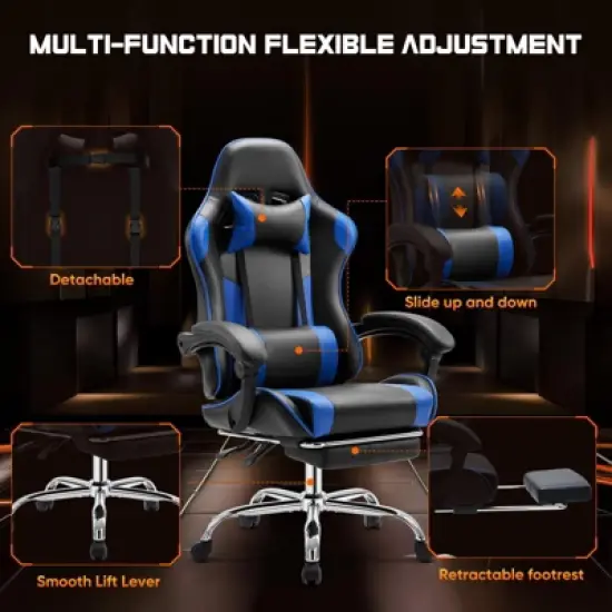 Sapphtopaz Ergonomic Gaming Chair with Footrest,PU Leather Upholstered Recliner with Lumbar Support&Headrest,Fixed Armrest Chair for Home Office image {4}