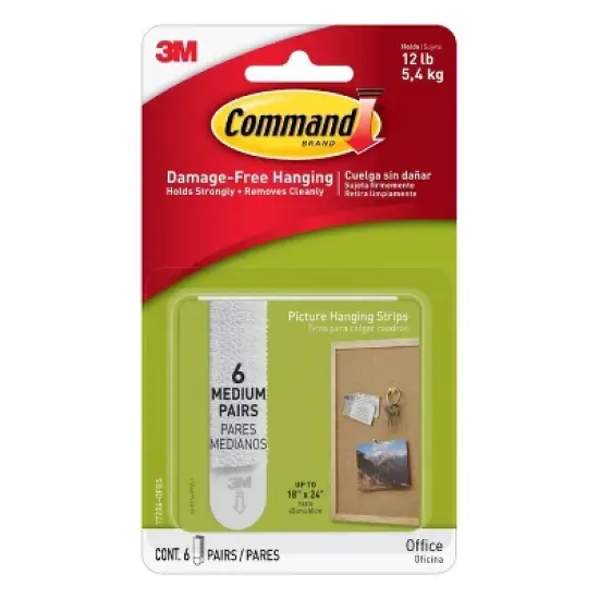 6ct 3M Command Picture Hanging Strips (Medium) - White: Heavy Duty Adhesive Strips for Art & Office Mounting image {11}