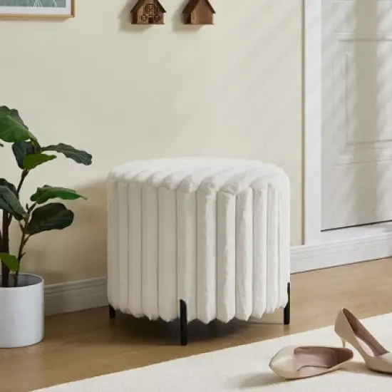 Dolonm 22 in. Round Faux Fur Pouf Ottoman with Black Metal Legs - Footstool for Living Room Bedroom Entryway image {1}