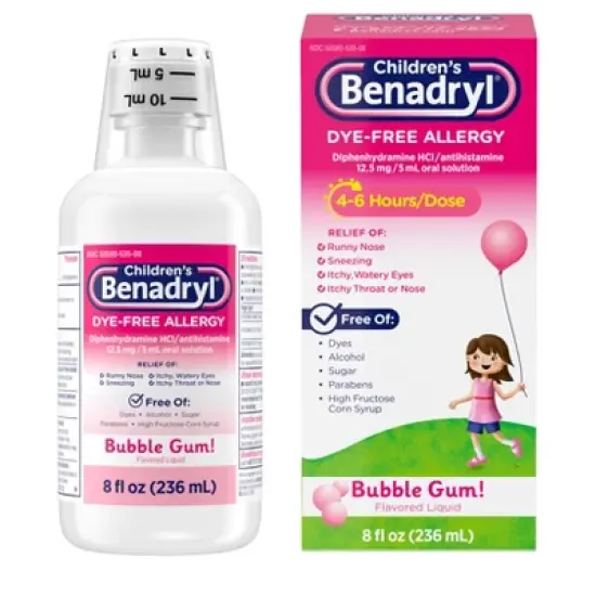 Children's Benadryl Dye-Free Allergy Liquid - Diphenhydramine HCl - Bubble Gum - 8 fl oz image {7}
