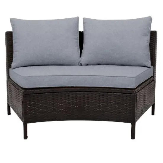 FIONECA 5-Piece Outdoor Patio Sectional Sofa Set, Brown PE Rattan Half-Moon Sofa with Tempered Glass Table & Gray Cushions image {5}
