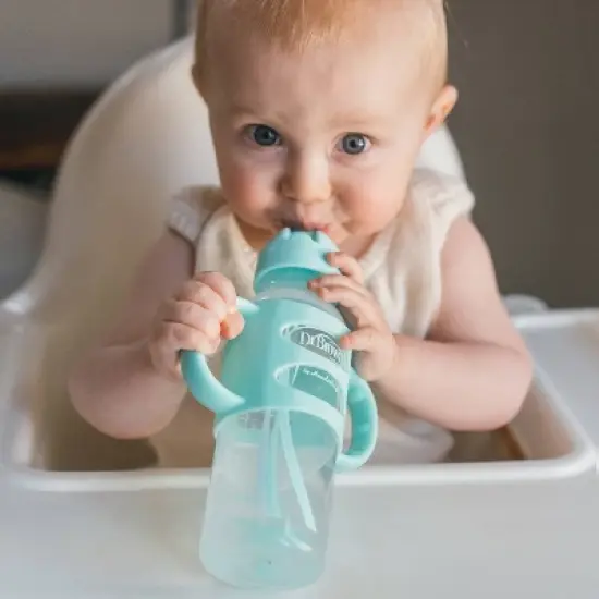 Dr. Brown's 8oz Milestones Narrow Sippy Straw Bottle with Silicone Handles - 6m+ - Green image {3}